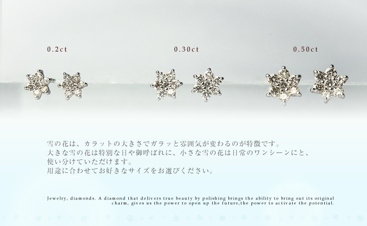 雪の花スタッドピアス(large) PT900(プラチナ) ダイヤモンド 計0.5ct(0.25ct×2) ピアス